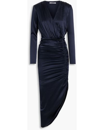 Veronica Beard Cameri Asymmetric Ruched Satin Dress - Blue