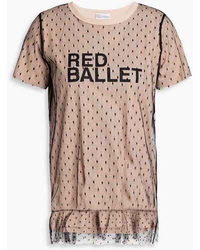 RED Valentino Layered Printed Point D'esprit And Cotton-jersey T-shirt - Pink