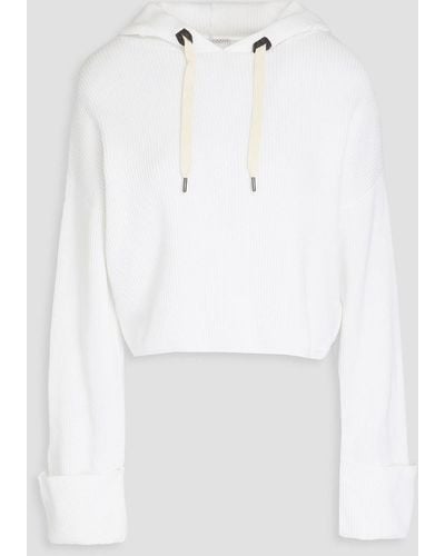 Brunello Cucinelli Cropped Ribbed Cotton Hoodie - White