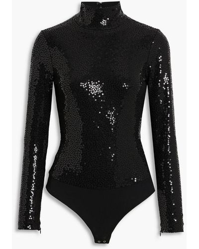 Michael Kors Sequined Stretch-jersey Turtleneck Bodysuit - Black