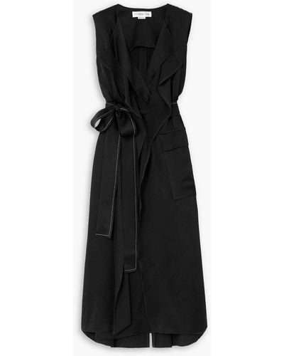 Victoria Beckham Trench Belted Cutout Satin-crepe Midi Wrap Dress - Black