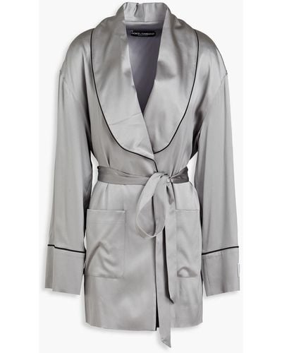 Dolce & Gabbana Stretch-silk Satin Wrap Blouse - Grey
