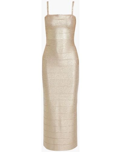 Hervé Léger Crystal-embellished Coated Bandage Maxi Dress - Metallic