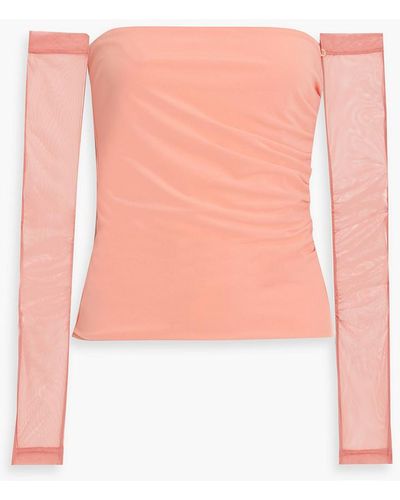 Helmut Lang Convertible Off-the-shoulder Jersey And Mesh Top - Pink