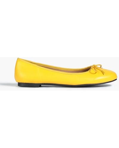 French Sole Amelie Bow-embellished Leather Ballet Flats - Yellow