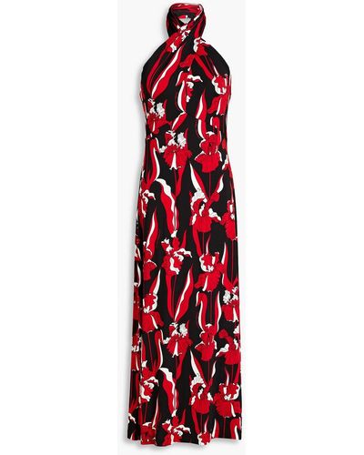 Boutique Moschino Neckholder-maxikleid aus jersey mit floralem print - Rot