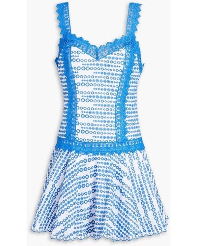 Charo Ruiz Avila Lace-trimmed Broderie Anglaise Cotton-blend Mini Dress - Blue