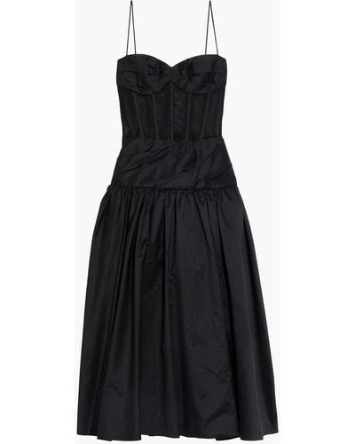 Rasario Pleated Organza-paneled Silk-blend Midi Dress - Black