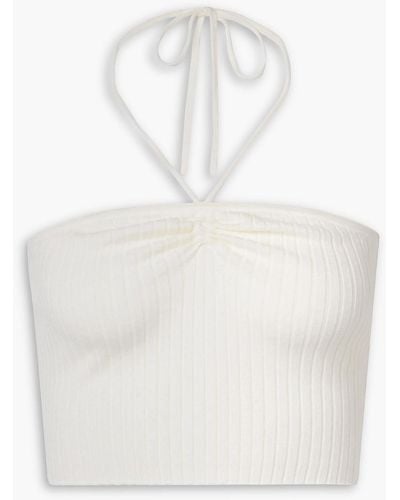 Skin Paulette Cropped Ribbed-knit Halterneck Top - White