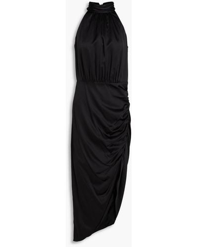 Veronica Beard Gabriella Asymmetric Silk-blend Satin Halterneck Midi Dress - Black