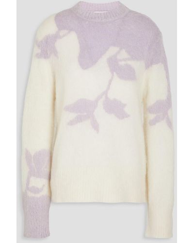 Erdem Salma Two-tone Jacquard-knit Mohair-blend Sweater - White