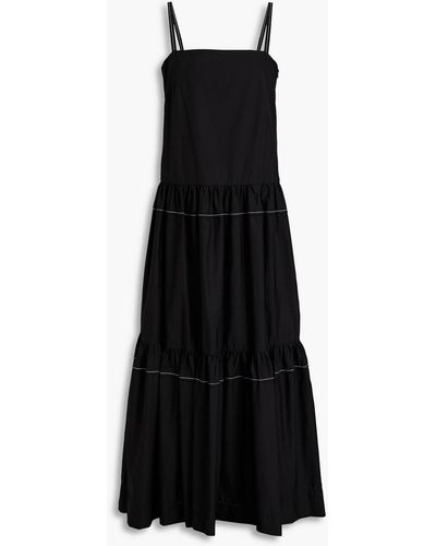 Rosetta Getty Gathered Cotton-poplin Midi Dress - Black