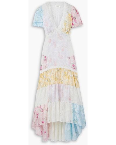 LoveShackFancy Tink Lace-trimmed Floral-print Silk-satin Maxi Dress - White