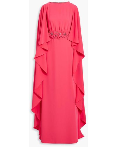 Carolina Herrera Cape-back Embellished Crepe Gown - Pink