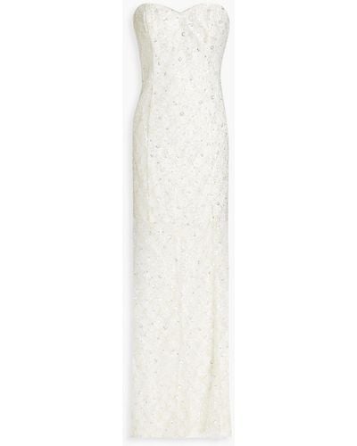 Aidan Mattox Strapless Embellished Metallic Tulle Gown - White