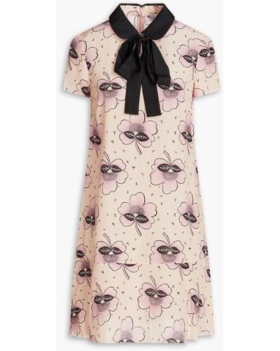 RED Valentino Pussy-bow Floral-print Silk Crepe De Chine Mini Dress - Pink