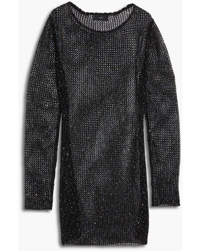 Alanui Sequin-embellished Open-knit Mini Dress - Black