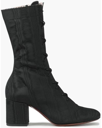 ALEXACHUNG Lace-up Moire Ankle Boots - Black