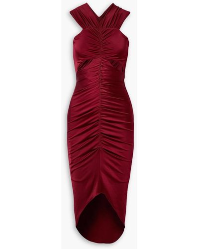 Et Ochs Off-the-shoulder Cutout Ruched Satin-jersey Midi Dress - Red