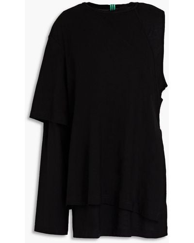 Y-3 One-sleeve Printed Cotton-jersey Top - Black
