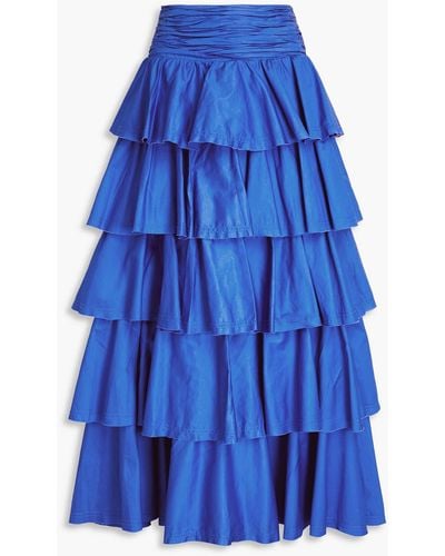 Aje. Eleni Tiered Cotton-poplin Maxi Skirt - Blue