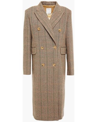 Sandro Double-breasted Checked Wool-blend Tweed Coat - Multicolour