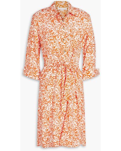 Heidi Klein Belted Printed Woven Mini Shirt Dress - Orange