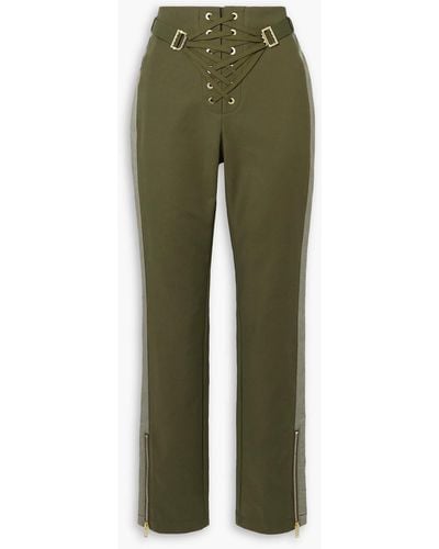 Dion Lee Lace-up Two-tone Cotton-blend Slim-leg Trousers - Green