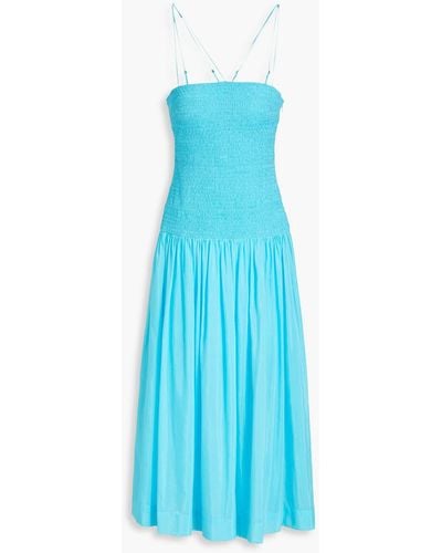 Nicholas Rylie Smocked Cotton And Silk-blend Voile Midi Dress - Blue