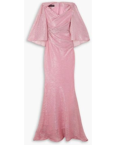 Talbot Runhof Cape-effect Metallic Voile Gown - Pink