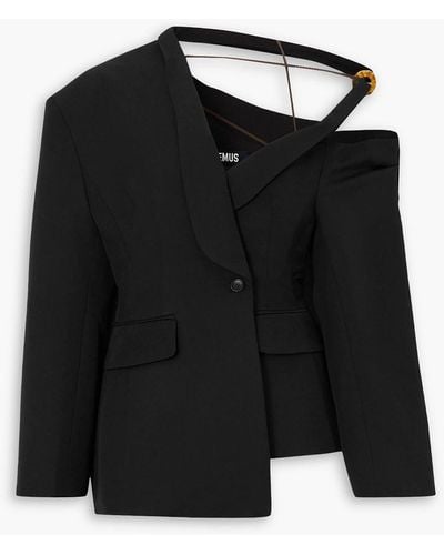 Jacquemus Baska Asymmetric Embellished Grain De Poudre Wool Blazer - Black