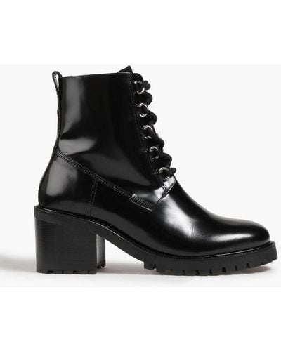 Maje Glossed-leather Combat Boots - Black