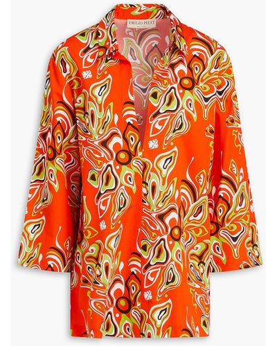 Emilio Pucci Bedrucktes hemd aus baumwoll-voile - Orange