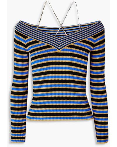 ANDERSSON BELL Nina Off-the-shoulder Striped Ribbed-knit Top - Blue