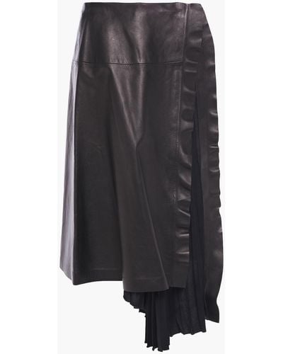 Valentino Garavani Satin Crepe-paneled Leather Midi Skirt - Black