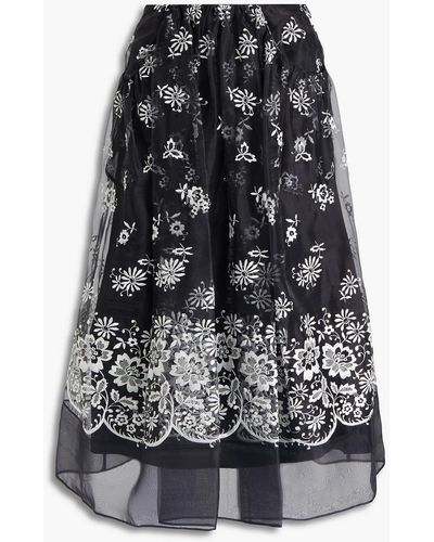 Simone Rocha Embroidered Organza Midi Skirt - Black