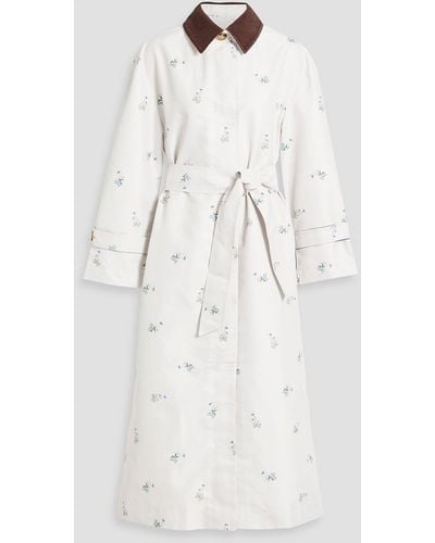 Sleeper Corduroy-trimmed Floral-print Shell Trench Coat - White