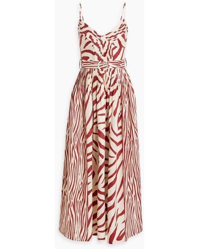 Nicholas Mireille Pintucked Zebra-print Linen Maxi Dress - White