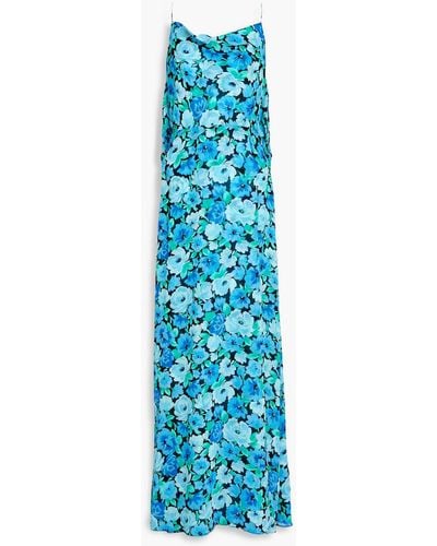 ROTATE BIRGER CHRISTENSEN Draped Floral-print Crepe De Chine Maxi Dress - Blue