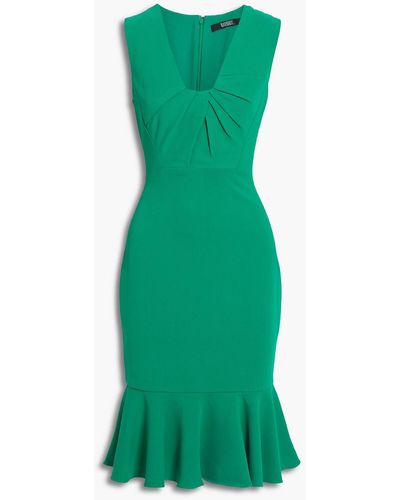 Badgley Mischka Fluted Pleated Crepe Dress - Green