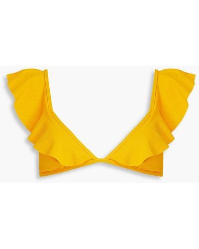 Eberjey Ruffle-trimmed Ribbed Triangle Bikini Top - Yellow