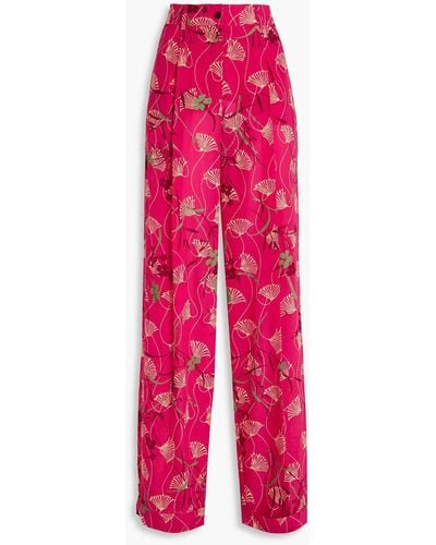Valentino Garavani Pleated Printed Silk Crepe De Chine Wide-leg Trousers - Pink