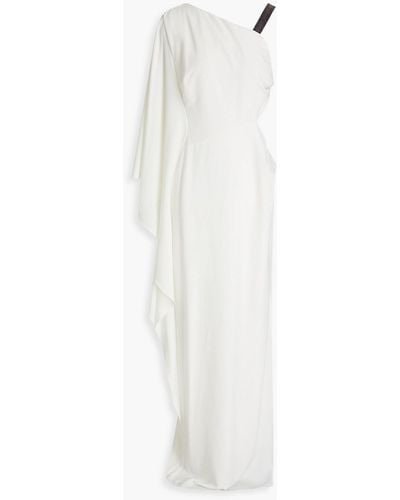 Halston One-sleeve Embellished Draped Crepe Gown - White