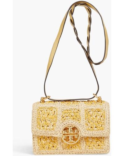 Tory Burch Miller Small Raffia And Leather Shoulder Bag - Metallic