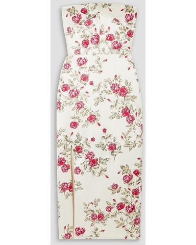 Emilia Wickstead Pola Strapless Floral-print Duchesse-satin Midi Dress - White