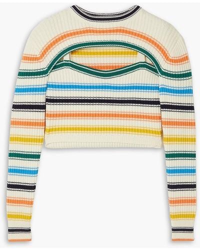 Rosie Assoulin Thousand-in-one-ways Convertible Striped Ribbed Merino Wool-blend Sweater - Yellow
