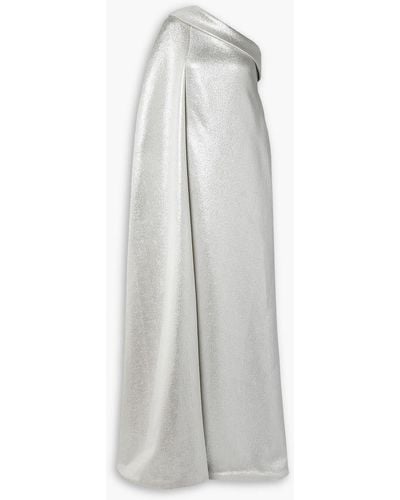 Reem Acra One-shoulder Cotton-blend Lamé Gown - White