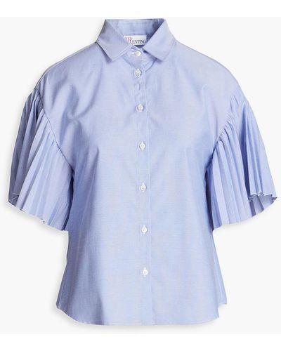 RED Valentino Gathered Cotton-blend Oxford Shirt - Blue