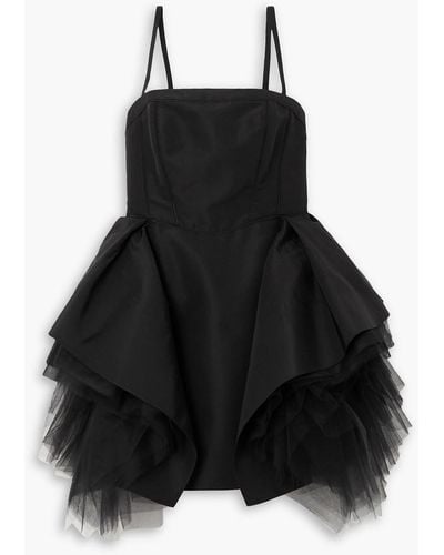 Carolina Herrera Ruffled Layered Tulle And Silk-faille Mini Dress - Black