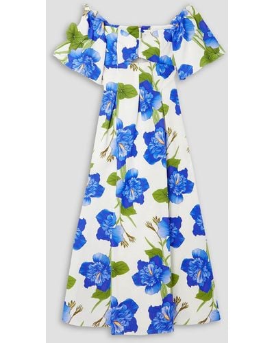 Borgo De Nor Giovanna Off-the-shoulder Flower-print Twill Maxi Dress - Blue
